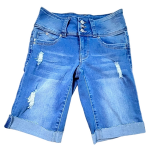 YMI curvy fit Mid-ride cuffed Bermuda stretch denim shorts 0/24